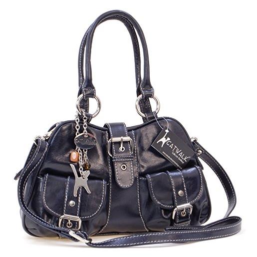 Catwalk Collection Handbags - vera pelle - borsa a tracolla/borse a mano/spalla/messenger/tracolla regolabile e rimovibile - con ciondolo a forma di gatto - faith - marrone