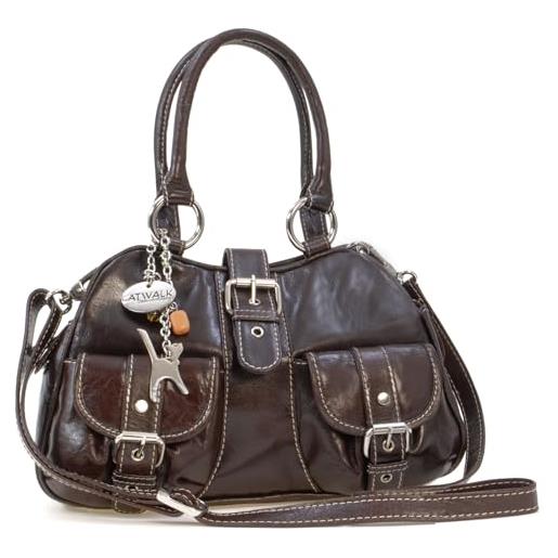 Catwalk Collection Handbags - vera pelle - borsa a tracolla/borse a mano/spalla/messenger/tracolla regolabile e rimovibile - con ciondolo a forma di gatto - faith - rosso