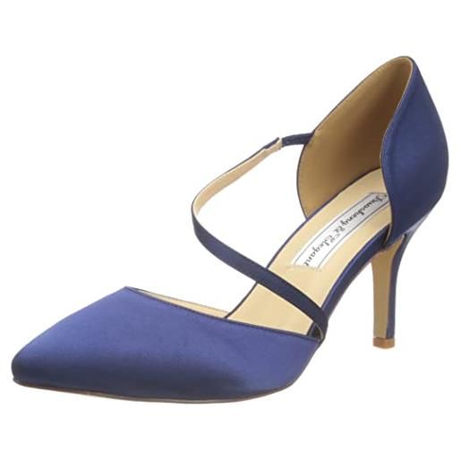 Duosheng & Elegant donna tacchi a spillo scarpette con cinghie scarpe a punta scarpe da sposa per feste blu marina eu 39