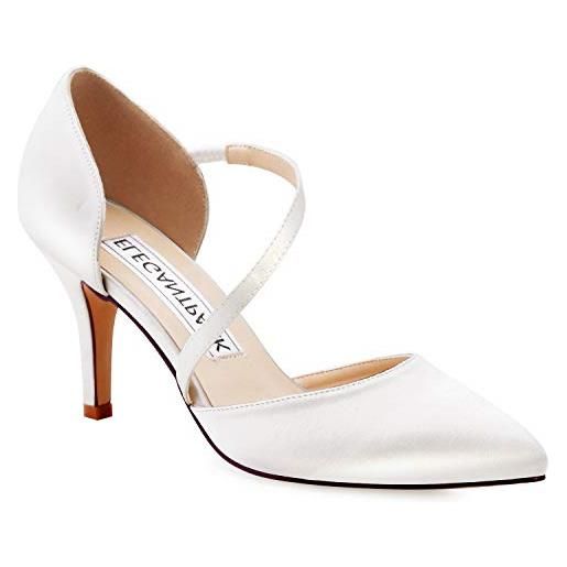 Duosheng & Elegant donna tacchi a spillo scarpette con cinghie scarpe a punta scarpe da sposa per feste avorio eu 42