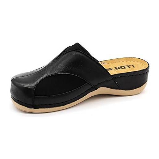 Leon 912 sandali zoccoli sabot pantofole scarpe pelle donna, nero, eu 41