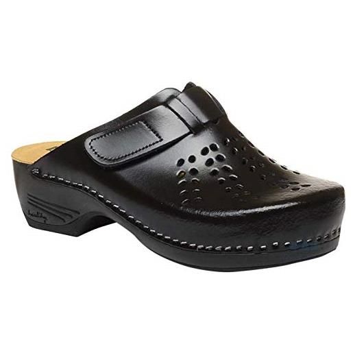 LEON pu161 zoccoli sabot pantofole scarpe pelle donna, nero, eu 38