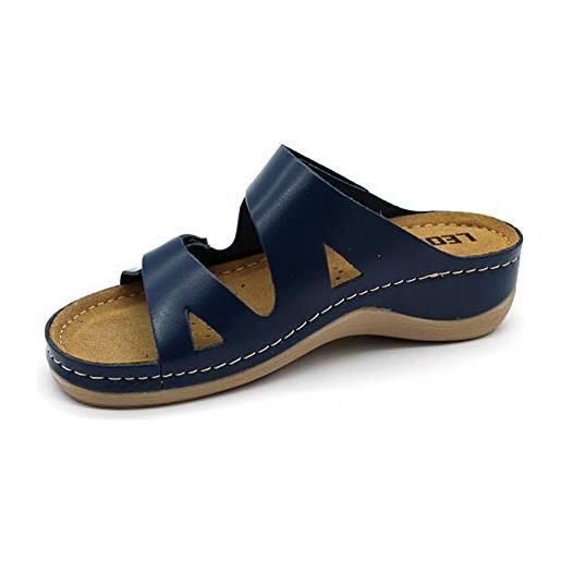 LEON 906 sandali zoccoli sabot pantofole scarpe pelle donna, blu, eu 39