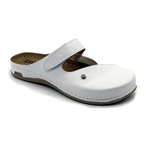 Leon 953 sandali zoccoli sabot pantofole scarpe pelle donna, bianco, eu 36