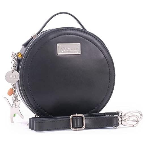 Catwalk Collection Handbags - vera pelle - borsa a tracolla rotonda/borse a mano/messenger/borsetta donna - con ciondolo a forma di gatto - tiffany - marrone chiaro