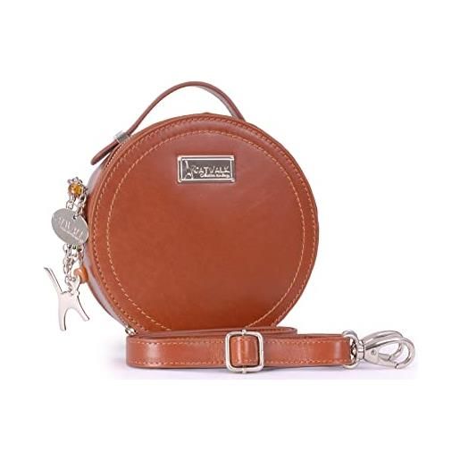 Catwalk Collection Handbags - vera pelle - borsa a tracolla rotonda/borse a mano/messenger/borsetta donna - con ciondolo a forma di gatto - tiffany - rosso cs