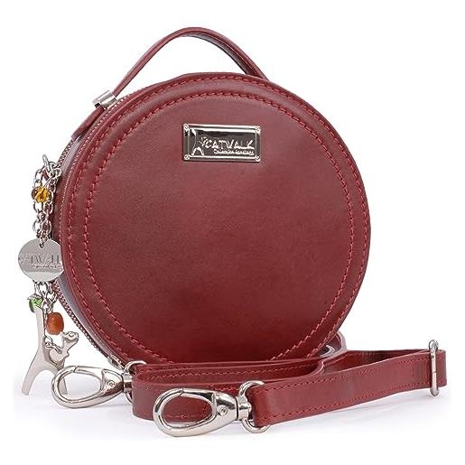 Catwalk Collection Handbags - vera pelle - borsa a tracolla rotonda/borse a mano/messenger/borsetta donna - con ciondolo a forma di gatto - tiffany - nero cs