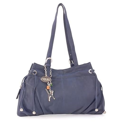 Catwalk Collection Handbags - vera pelle - borsa a spalla/borse a mano - con ciondolo a forma di gatto - alice - blu scuro