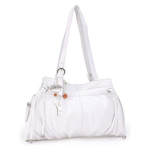 Catwalk Collection Handbags - vera pelle - borsa a spalla/borse a mano - con ciondolo a forma di gatto - alice - bianco