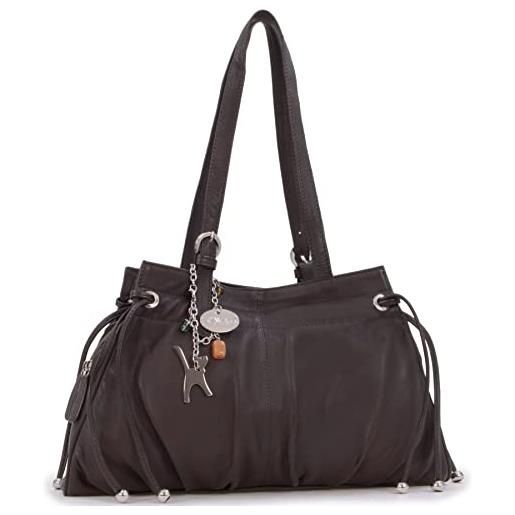 Catwalk Collection Handbags - vera pelle - borsa a spalla/borse a mano - con ciondolo a forma di gatto - alice - marrone