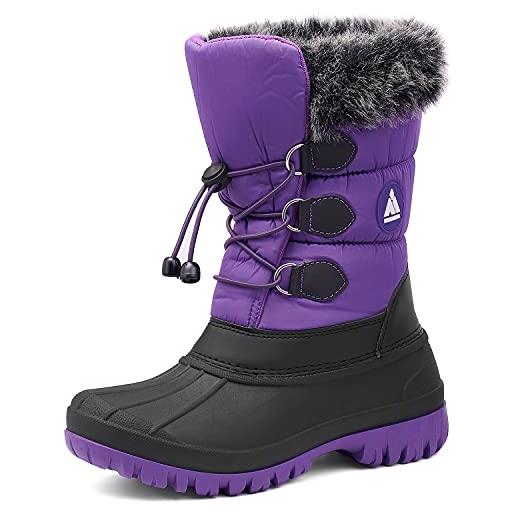 Mishansha scarponi neve bambini caloroso stivali da inverno bambina antiscivolo impermeabile da ragazze viola nero, gr. 37 eu