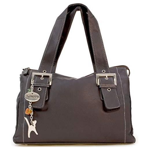 Catwalk Collection Handbags - vera pelle - borsa a spalla/borse a mano - con ciondolo a forma di gatto - jane - nero