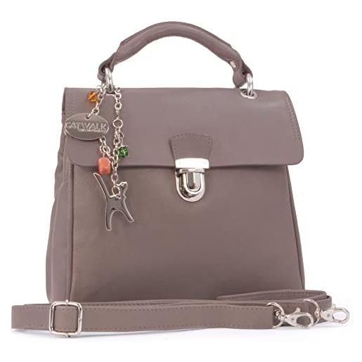 Catwalk Collection Handbags - vera pelle - borsa a tracolla/borse a mano/spalla/con una cinghia regolabile e rimovibile - con ciondolo a forma di gatto - pandora - marrone chiaro