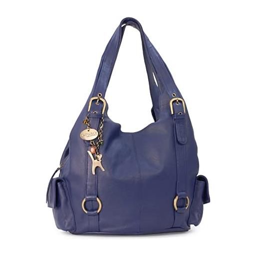 Catwalk Collection Handbags - vera pelle - borsa a spalla/borse a mano - con ciondolo a forma di gatto - alex - bianco
