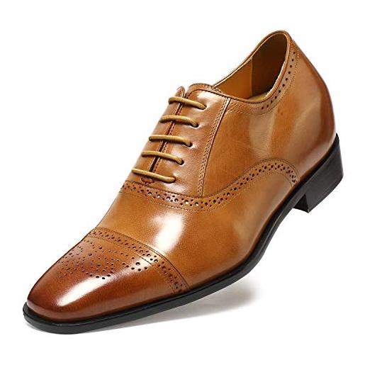 CHAMARIPA scarpe eleganti da uomo pelle - rialzo interno 7cm stringate derby basse oxford vintage verniciata cuoio brogue - k6531