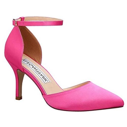 Duosheng & Elegant donne stiletto tacchi alti scarpette con cinturino alla caviglia punta a punta macchia scarpe da sposa da festa rosa caldo eu 37
