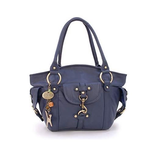 Catwalk Collection Handbags - vera pelle - borsa a spalla/borse a mano - con ciondolo a forma di gatto - karlie - blu
