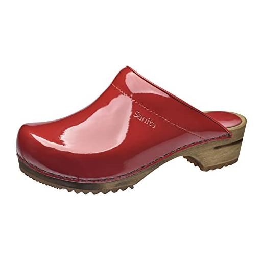 Sanita classic | zoccoli aperti da donna | zoccoli in pelle con suola in legno | prodotto originale fatto mano | rosso | 39
