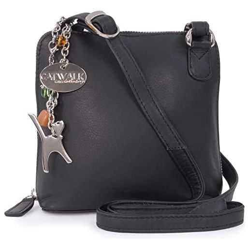Catwalk Collection Handbags - vera pelle - borse a tracolla/piccola borsa a mano/messenger/borsetta donna - con ciondolo a forma di gatto - lena - bianco