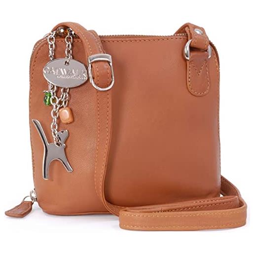 Catwalk Collection Handbags - vera pelle - borse a tracolla/piccola borsa a mano/messenger/borsetta donna - con ciondolo a forma di gatto - lena - marrone