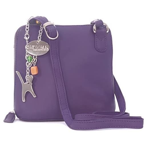 Catwalk Collection Handbags - vera pelle - borse a tracolla/piccola borsa a mano/messenger/borsetta donna - con ciondolo a forma di gatto - lena - marrone chiaro
