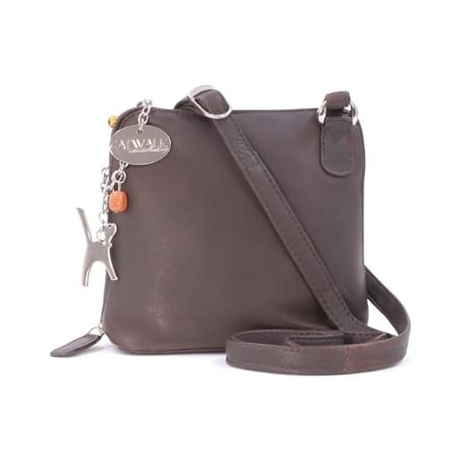 Catwalk Collection Handbags - vera pelle - borse a tracolla/piccola borsa a mano/messenger/borsetta donna - con ciondolo a forma di gatto - lena - viola