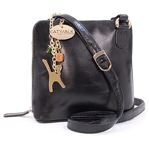 Catwalk Collection Handbags - vera pelle - borse a tracolla/piccola borsa a mano/messenger/borsetta donna - con ciondolo a forma di gatto - lena - prugna