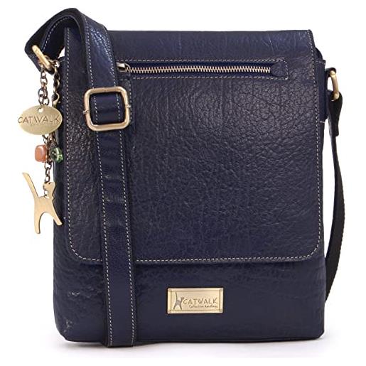Catwalk Collection Handbags - vera pelle - borse a tracolla/borsa a mano/messenger/borsetta donna - con ciondolo a forma di gatto - anja - nero