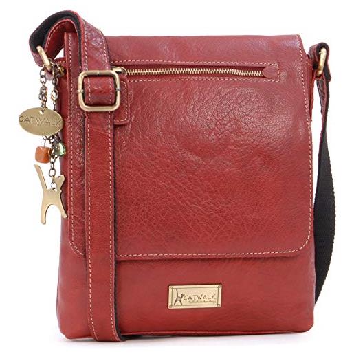 Catwalk Collection Handbags - vera pelle - borse a tracolla/borsa a mano/messenger/borsetta donna - con ciondolo a forma di gatto - anja - marrone chiaro