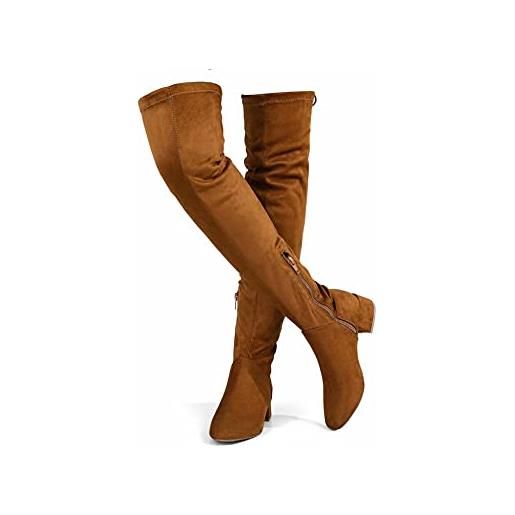 Greatonu - stivali sopra il ginocchio da donna, caldi, per inverno, stivali alti con cerniera laterale, camel 0.98 pollici, 41 eu