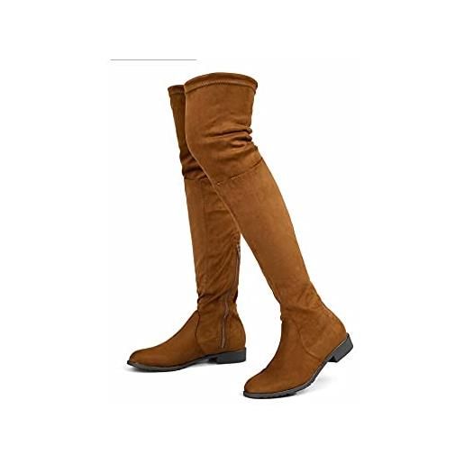 Greatonu - stivali sopra il ginocchio da donna, caldi, per inverno, stivali alti con cerniera laterale, camel 0.98 pollici, 36 eu
