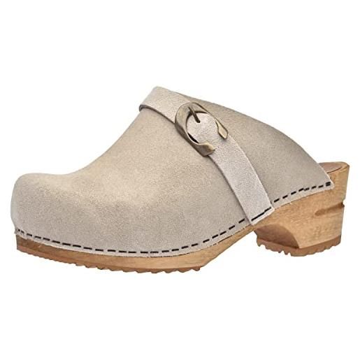 Sanita hedi | zoccoli aperti da donna | zoccoli in pelle con suola in legno | prodotto originale fatto mano | suola sostenibile | beige | 37 eu