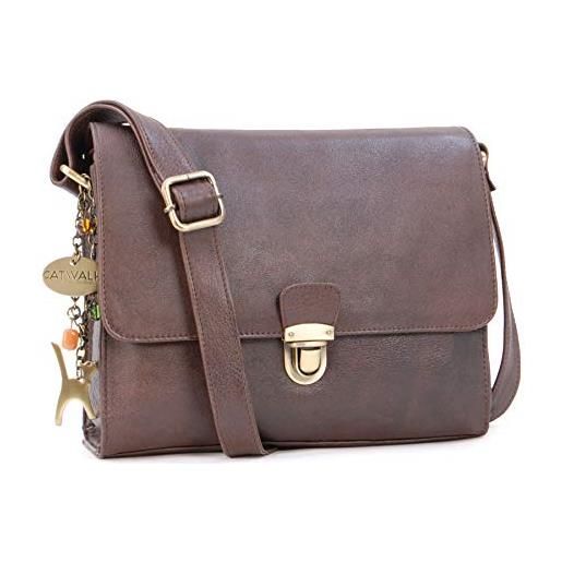 Catwalk Collection Handbags - vera pelle - borse a tracolla/borsa a mano/messenger/borsetta donna - con ciondolo a forma di gatto - diana - grigio