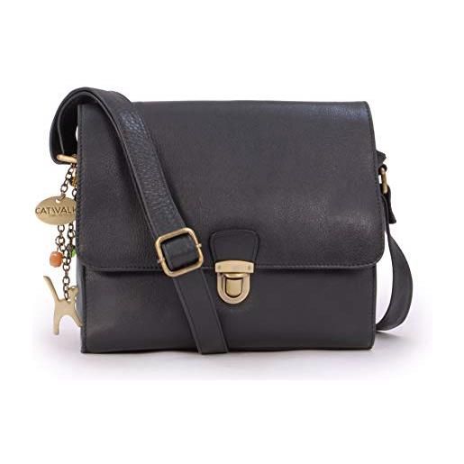 Catwalk Collection Handbags - vera pelle - borse a tracolla/borsa a mano/messenger/borsetta donna - con ciondolo a forma di gatto - diana - marrone chiaro