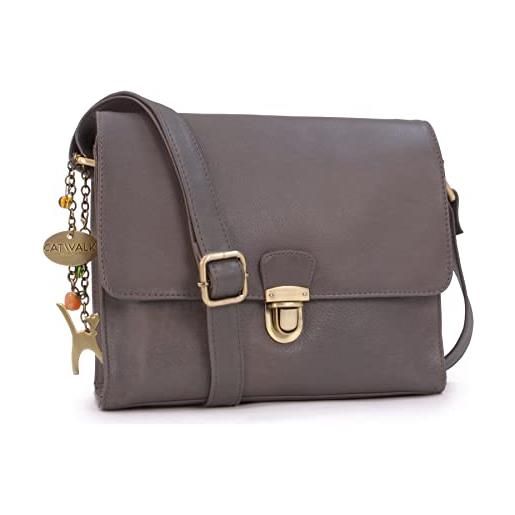 Catwalk Collection Handbags - vera pelle - borse a tracolla/borsa a mano/messenger/borsetta donna - con ciondolo a forma di gatto - diana - grigio
