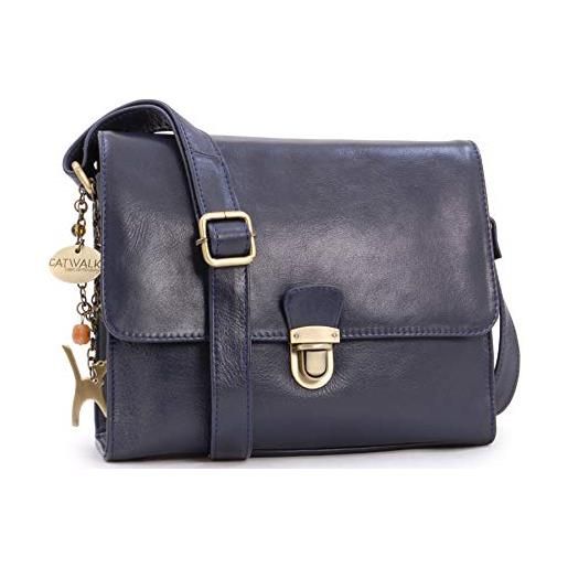 Catwalk Collection Handbags - vera pelle - borse a tracolla/borsa a mano/messenger/borsetta donna - con ciondolo a forma di gatto - diana - marrone