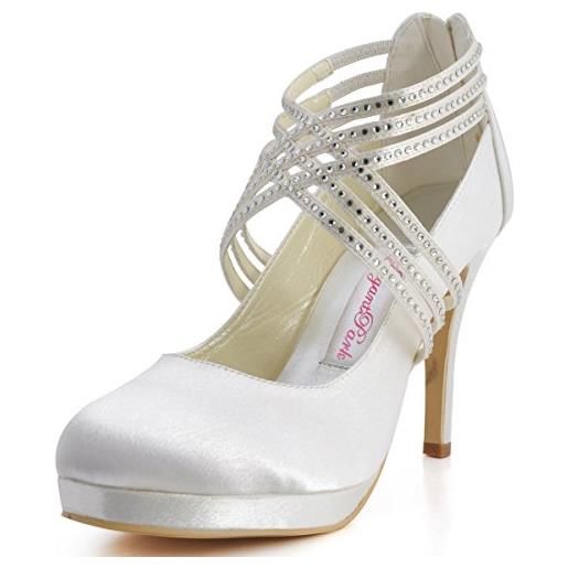 Elegantpark ep11085-pf scarpe da sposa con tacco a spillo plateau scarpe chiuse donna (avorio), 40