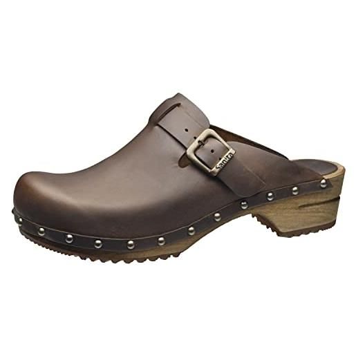 Sanita kristel | zoccoli aperti da donna | zoccoli in pelle con suola in legno | prodotto originale fatto mano | marrone chiaro | 40