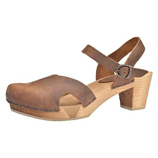 Sanita matrix | sandali originali fatti a mano | calzature in legno flessibili per donna | sandali con cinturino alla caviglia| marrone antico | 38 eu