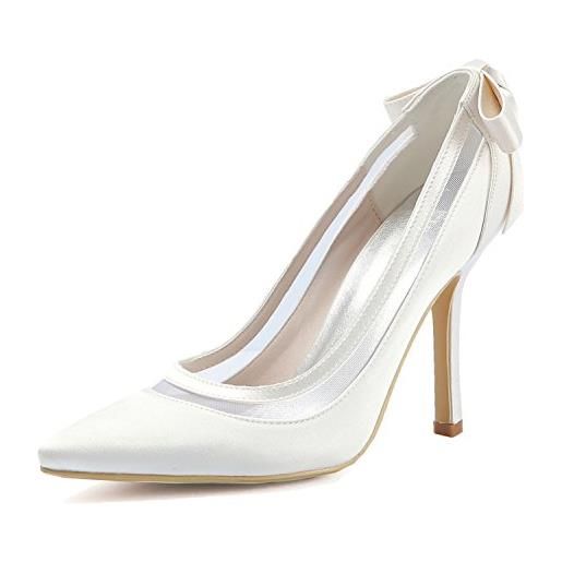 Elegantpark hc1806 donna punta a punta tacco a spillo alto pompe arco satin scarpe da sposa bianco eu 37