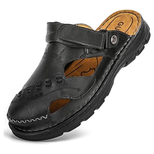 GURGER sandali uomo pelle zoccoli estivi punta chiusa ciabatte sabot taglie 44 nero