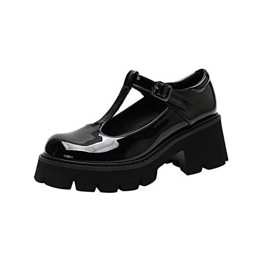 Shouda piattaforma robusta da donna scarpe mary jane cinturini con fibbia retrò rotondi, neri, 35 eu