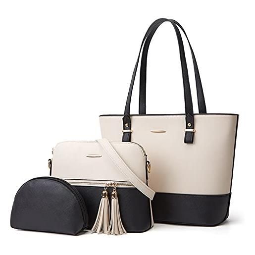 AioTio borsa donna set borse a mano borse a tracolla grande borse a spalla borse tote in pelle pu borse donna elegante 4 pezzi set (4pcs set, nero a)