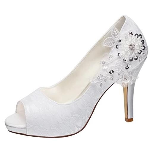 Emily Bridal scarpe da sposa scarpe da sposa in pizzo scarpe da sposa con tacco alto in pizzo e avorio in pizzo (eu37, avorio)