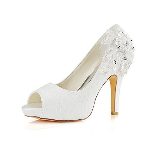 Emily Bridal scarpe da sposa scarpe da sposa in pizzo scarpe da sposa con tacco alto in pizzo e avorio in pizzo (eu42, avorio)