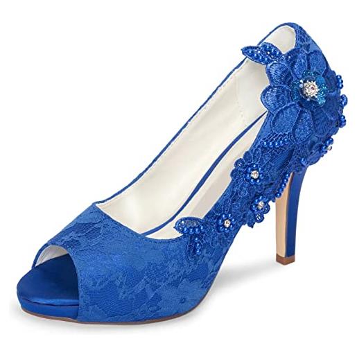 Emily Bridal scarpe da sposa con tacco alto in pizzo con punta aperta (eu40, blu)