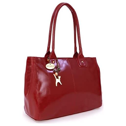 Catwalk Collection Handbags - vera pelle - grande borsa a spalla/borse a mano/tote - con ciondolo a forma di gatto - kensington - verde