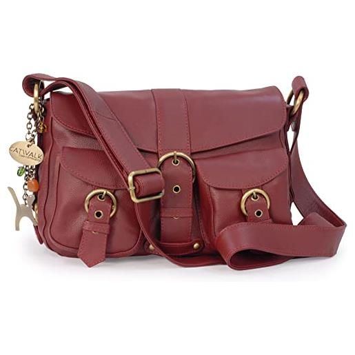 Catwalk Collection Handbags - vera pelle - borse a tracolla/borsa a mano/messenger/borsetta donna - con ciondolo a forma di gatto - louisa - marrone chiaro