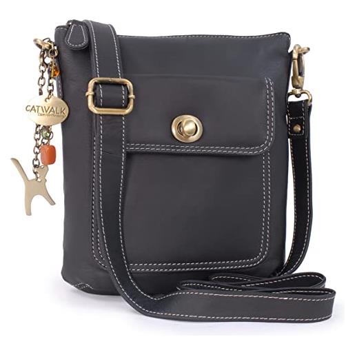 Catwalk Collection Handbags - vera pelle - borse a tracolla/piccola borsa a mano/messenger/borsetta donna - con ciondolo a forma di gatto - laura - bianco