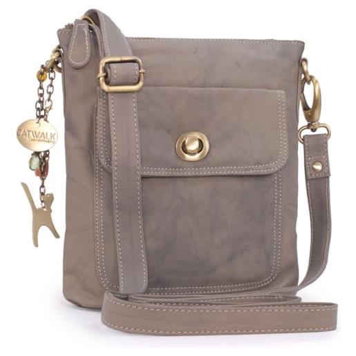Catwalk Collection Handbags - vera pelle - borse a tracolla/piccola borsa a mano/messenger/borsetta donna - con ciondolo a forma di gatto - laura - bianco